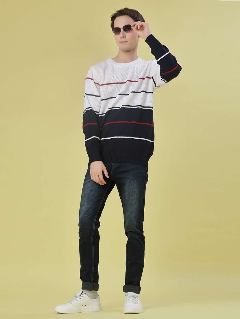 men striped long sleeve regular fit pullover - 21961125 - Standard Image - 4