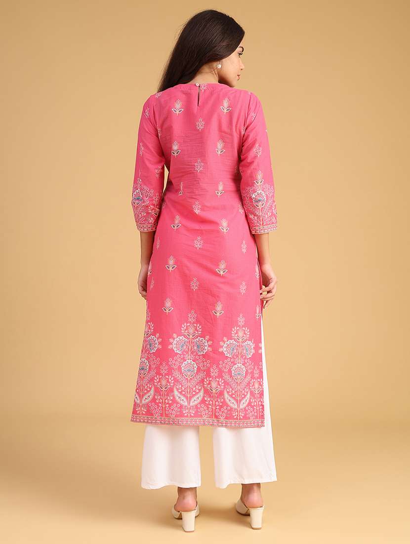 women embroidered three quarter sleeve straight kurta - 21961167 -  Standard Image - 4