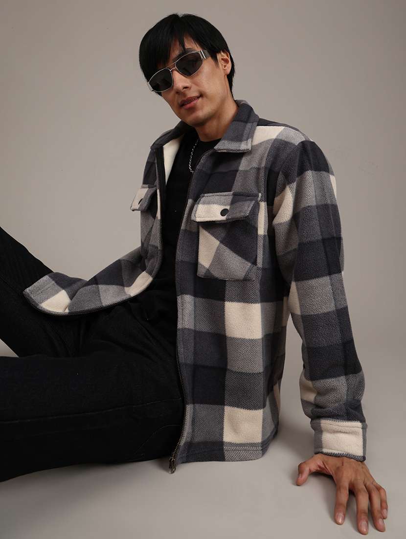 men checkered long sleeve regular fit shacket