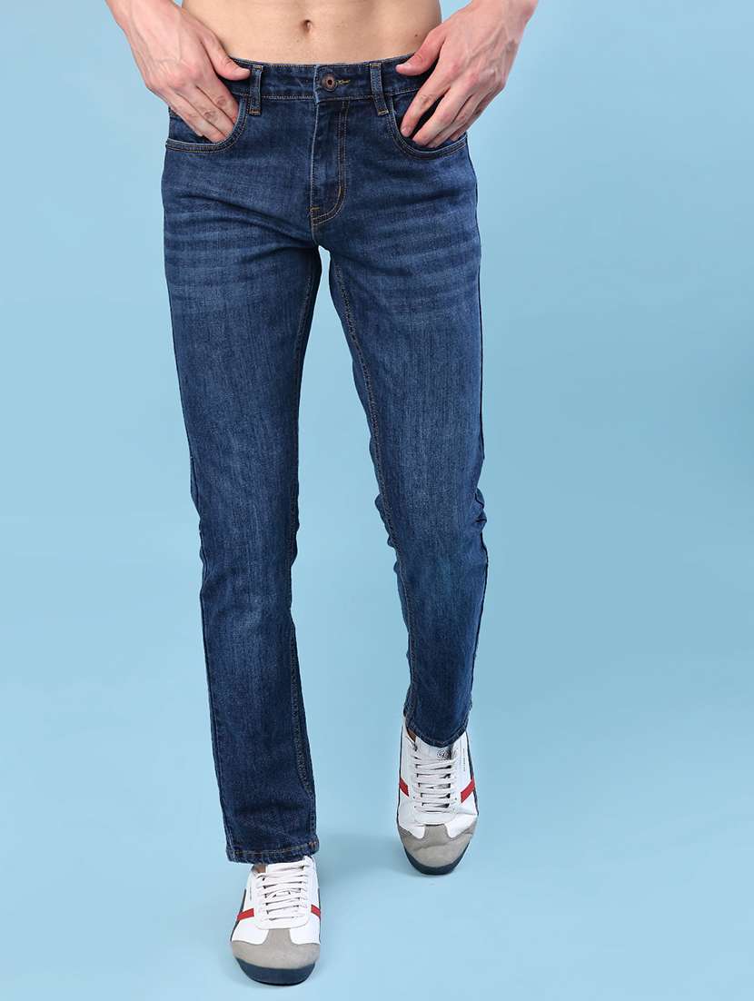 men solid mid rise slim fit jean