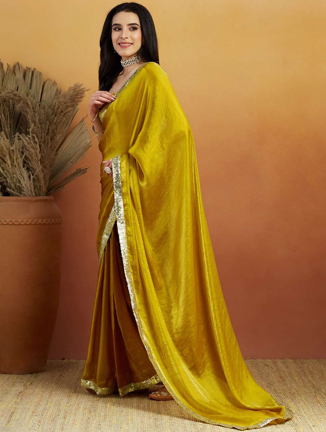 women solid with bordered ready to wear saree with blouse - 21961280 -  Standard Image - 1