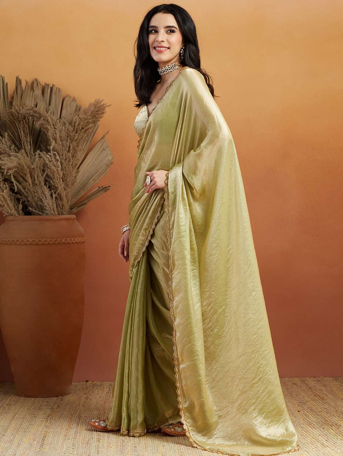 women solid with bordered ready to wear saree with blouse - 21961285 -  Standard Image - 1