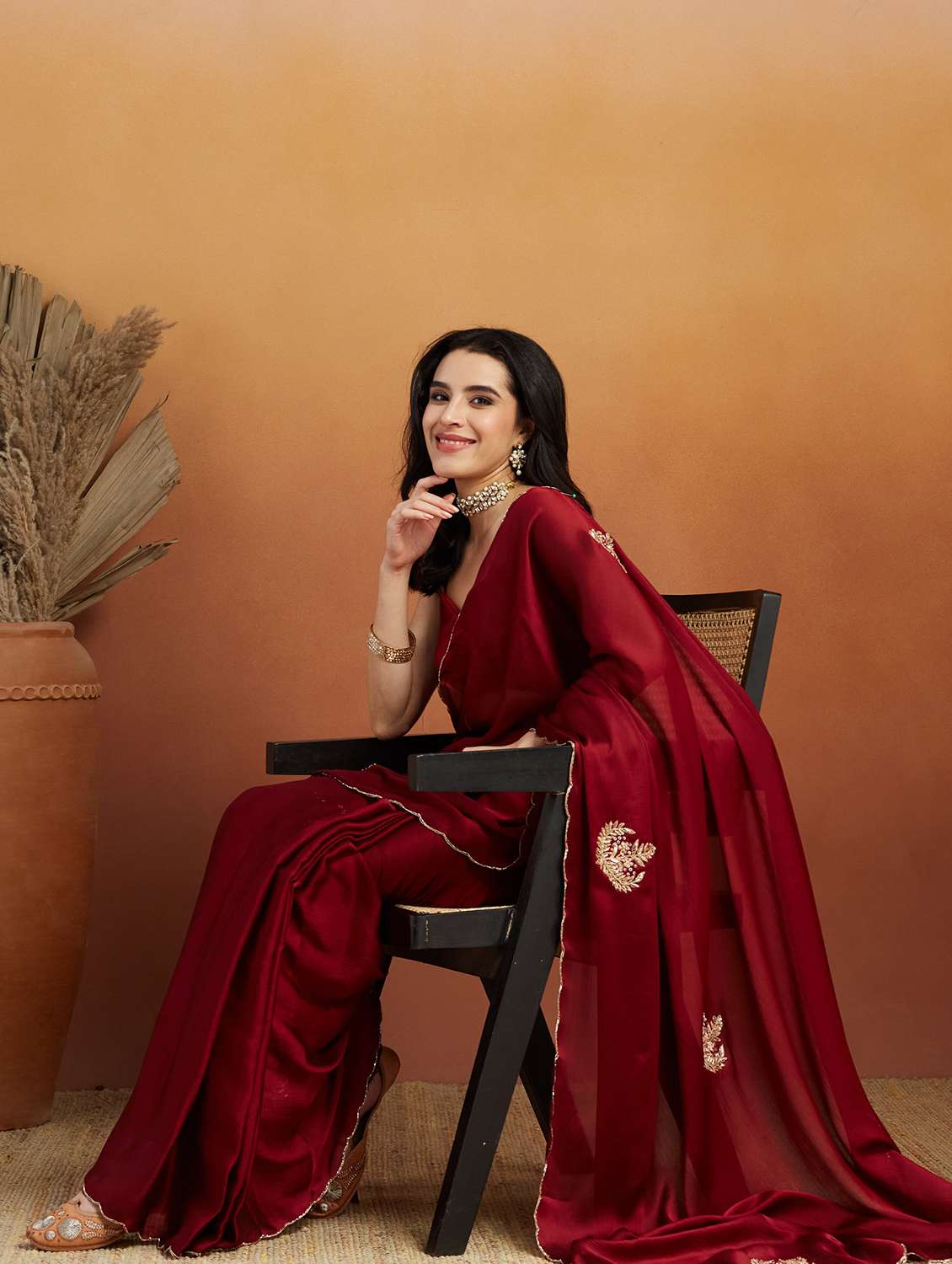 women maroon ready to wear saree with blouse - 21961290 - Standard Image - 1