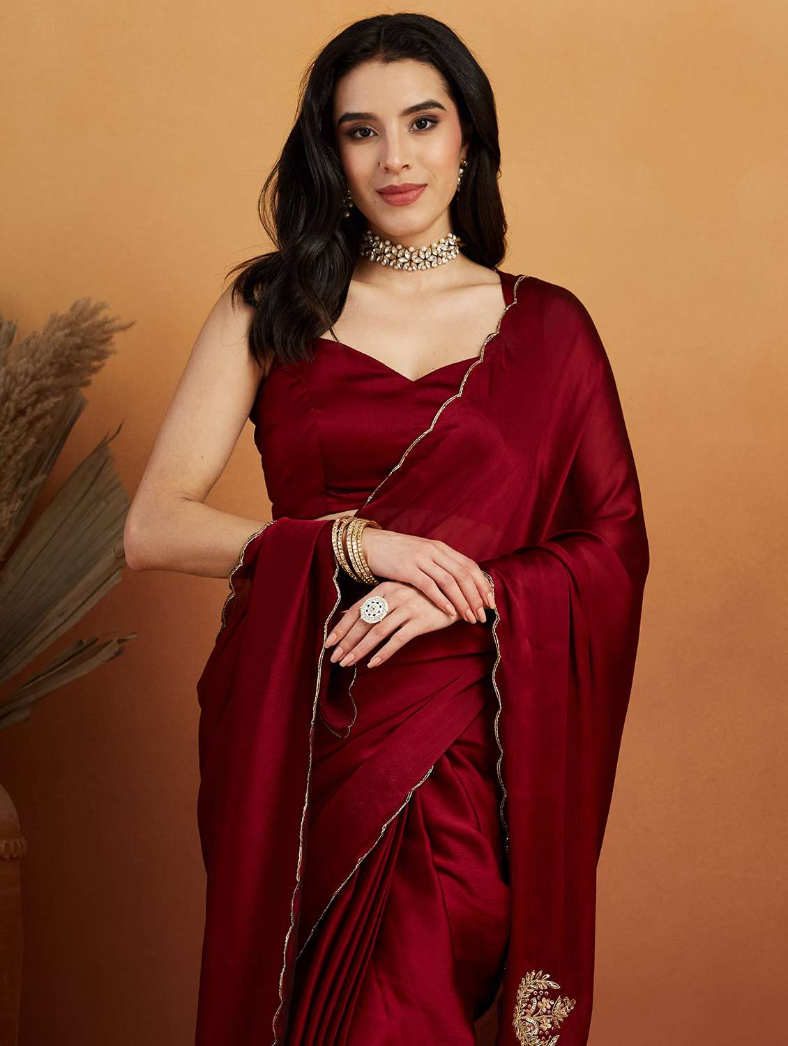 women maroon ready to wear saree with blouse - 21961290 - Standard Image - 4