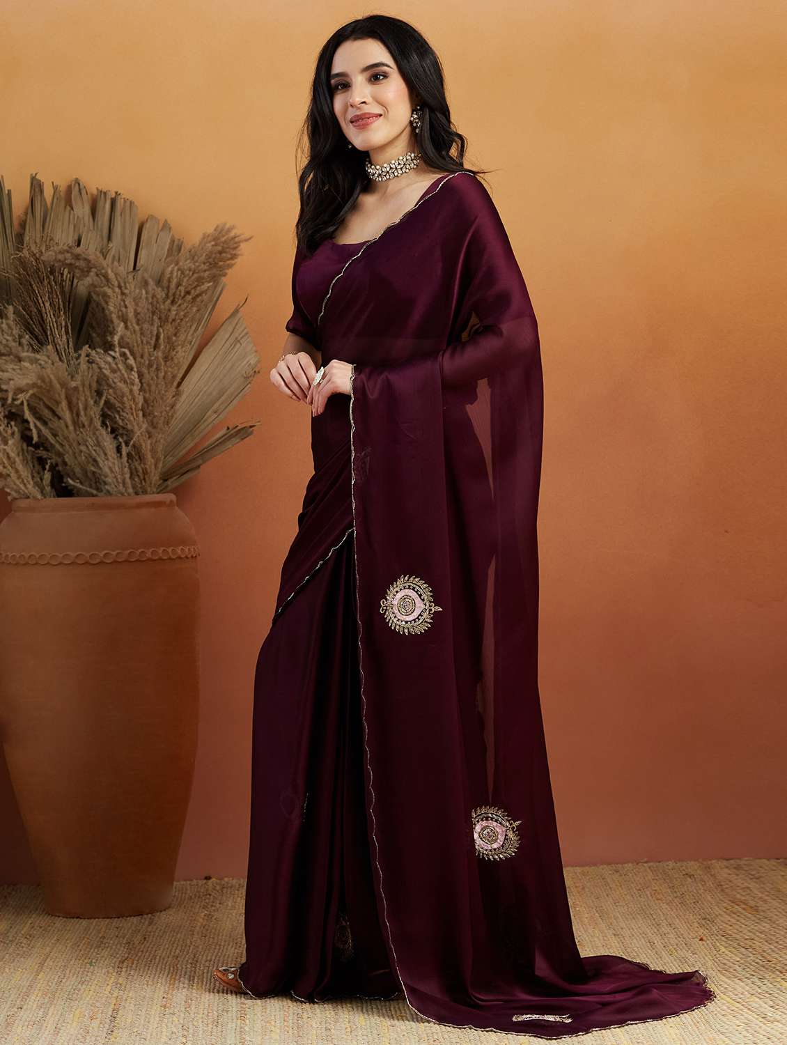 women purple ready to wear saree with blouse - 21961291 -  Standard Image - 1