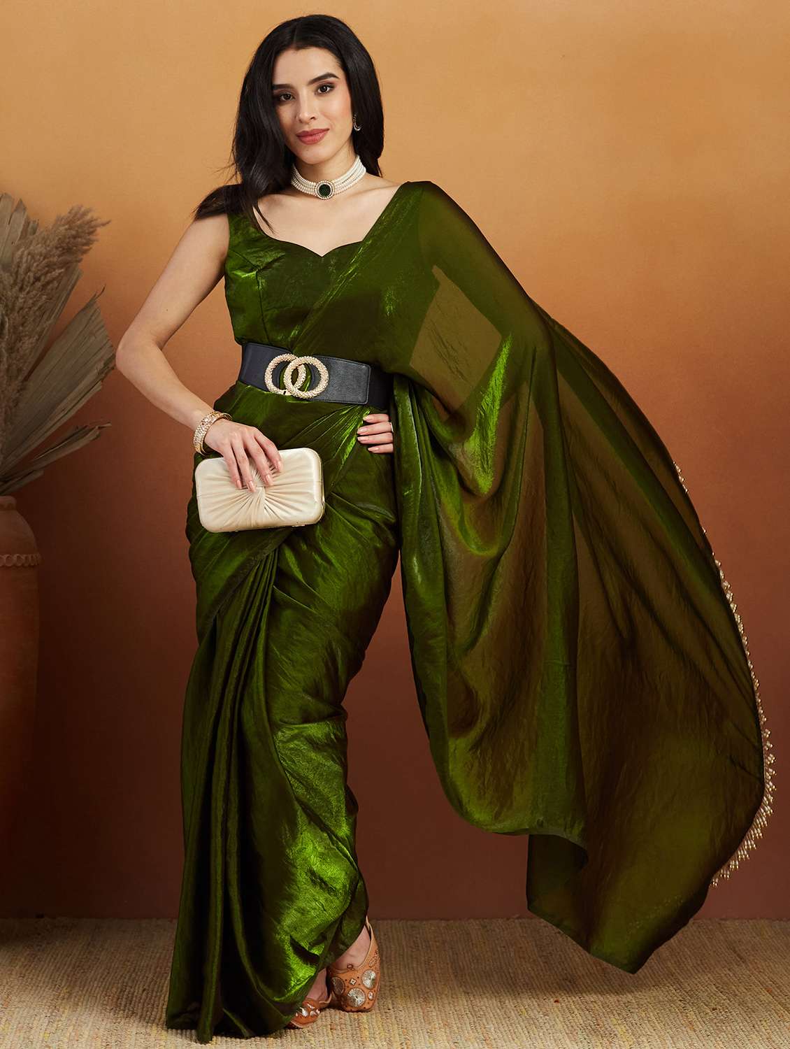 women green ready to wear saree with blouse - 21961292 -  Standard Image - 1