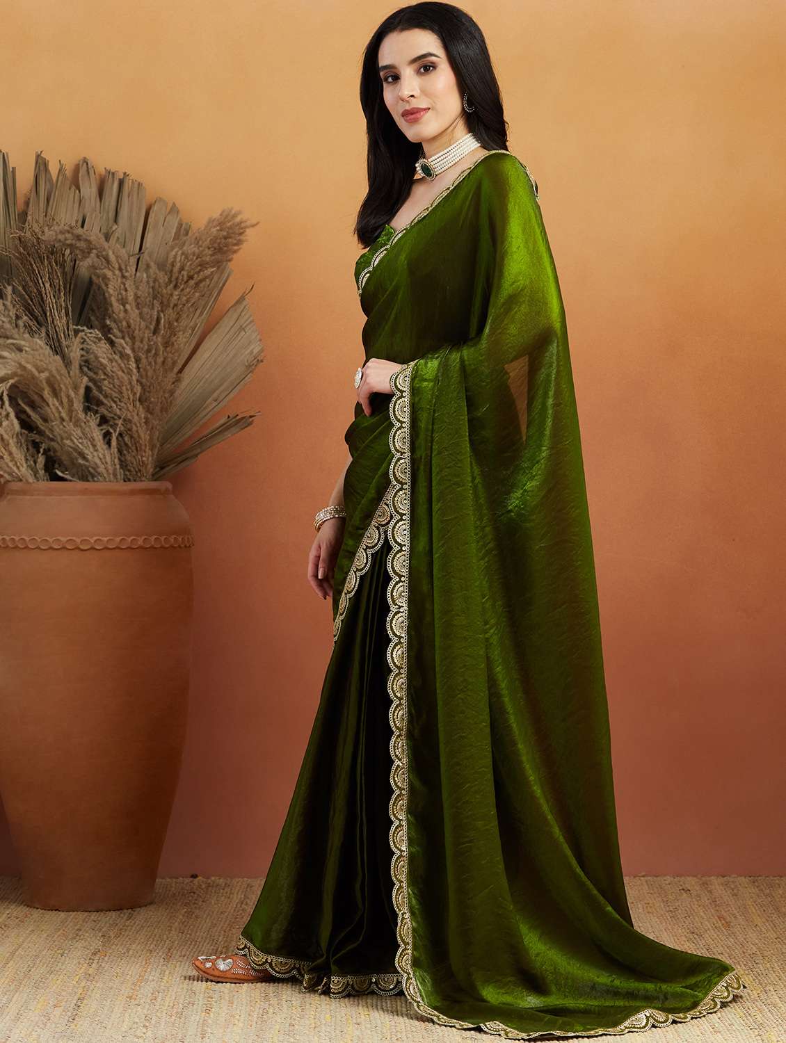 women green ready to wear saree with blouse - 21961294 -  Standard Image - 1