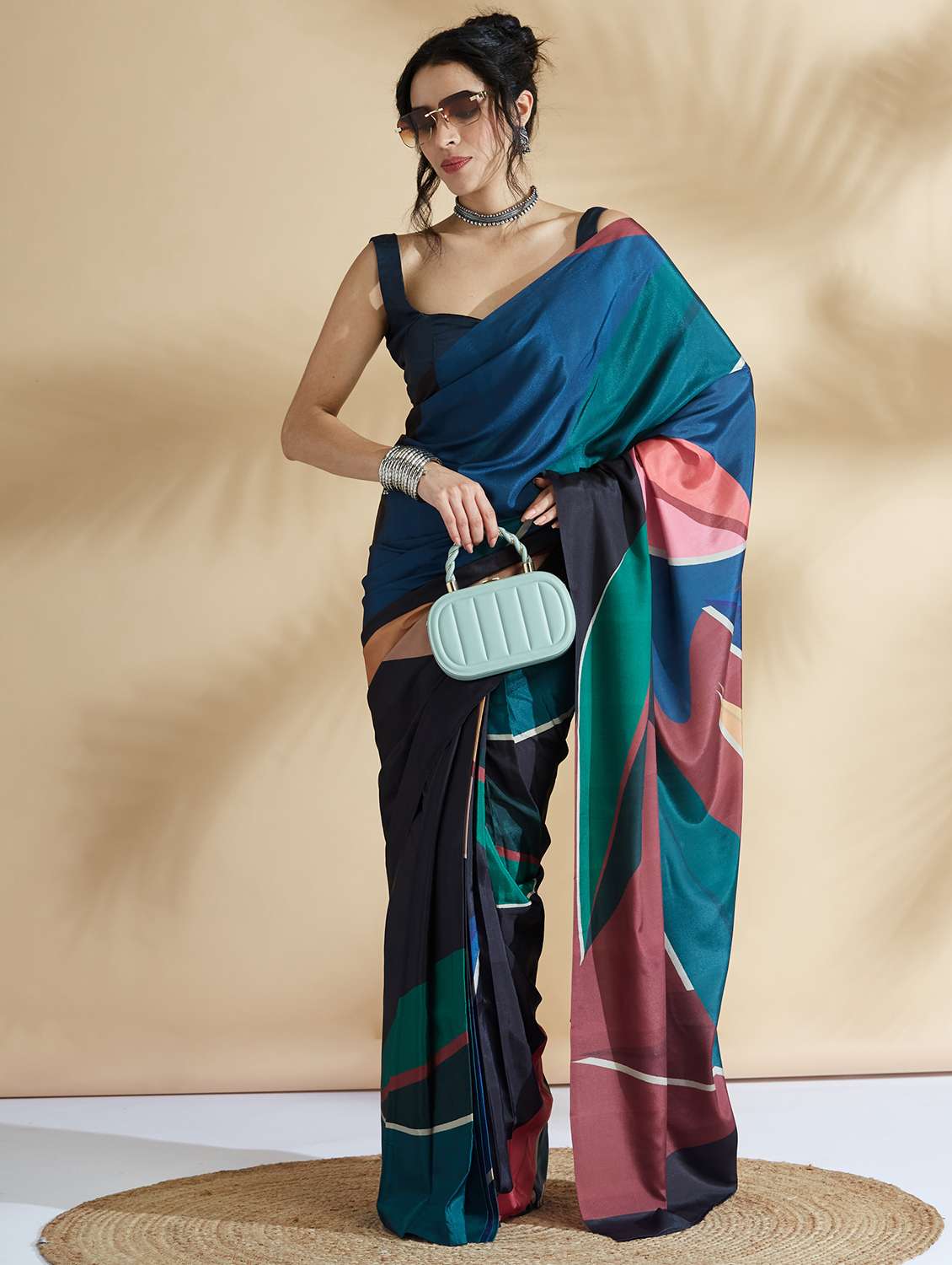 women printed ready to wear saree with blouse