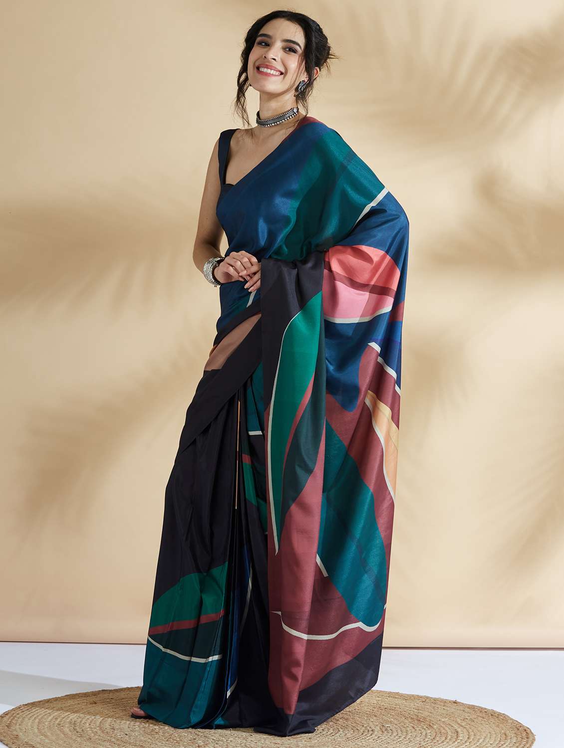 women printed ready to wear saree with blouse - 21961306 -  Standard Image - 1