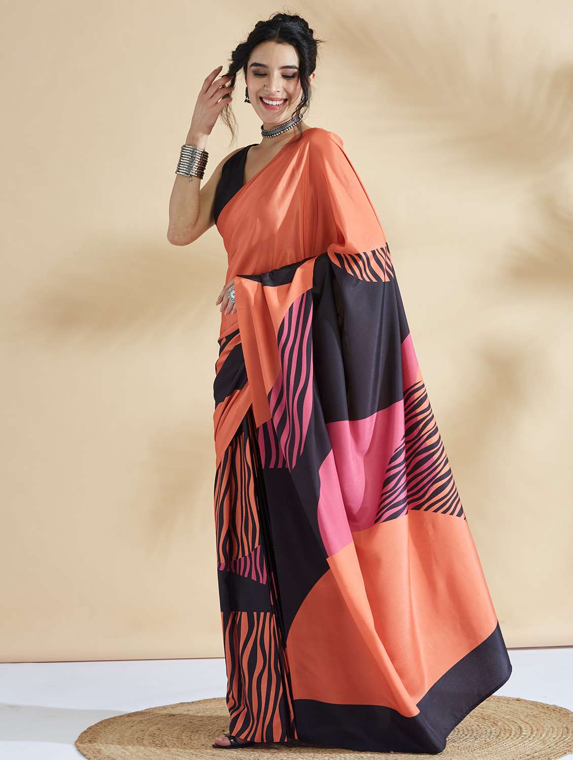 women printed ready to wear saree with blouse - 21961307 -  Standard Image - 1
