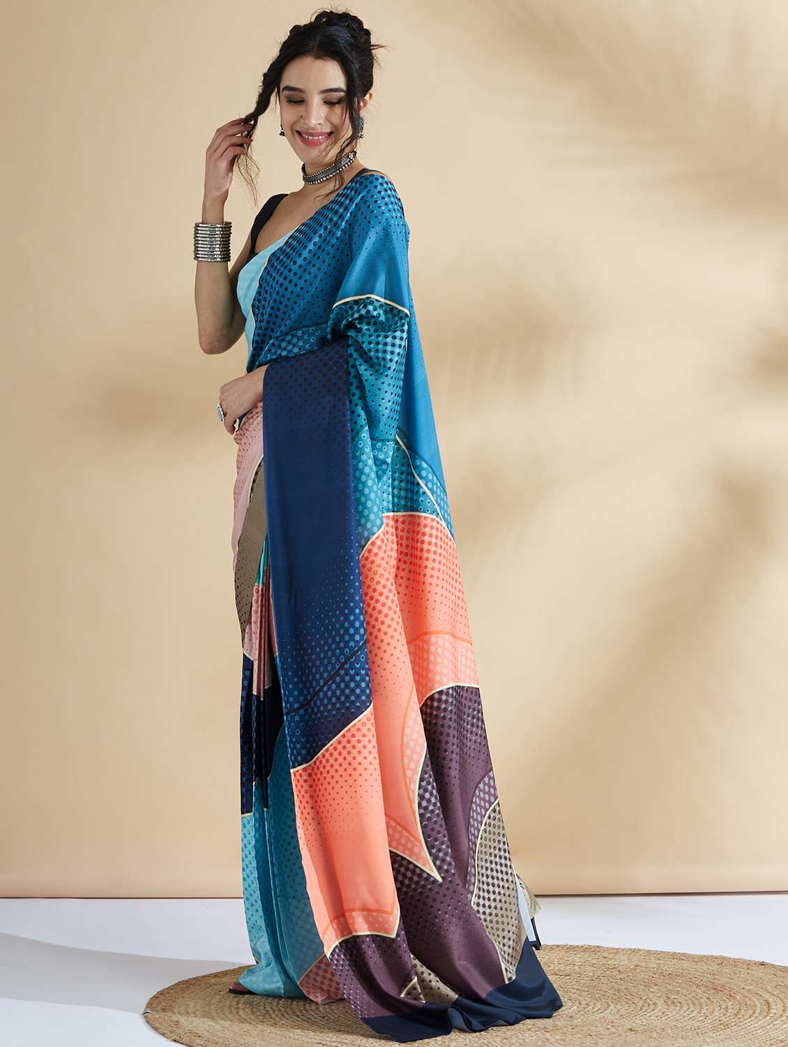 women printed ready to wear saree with blouse - 21961309 -  Standard Image - 1