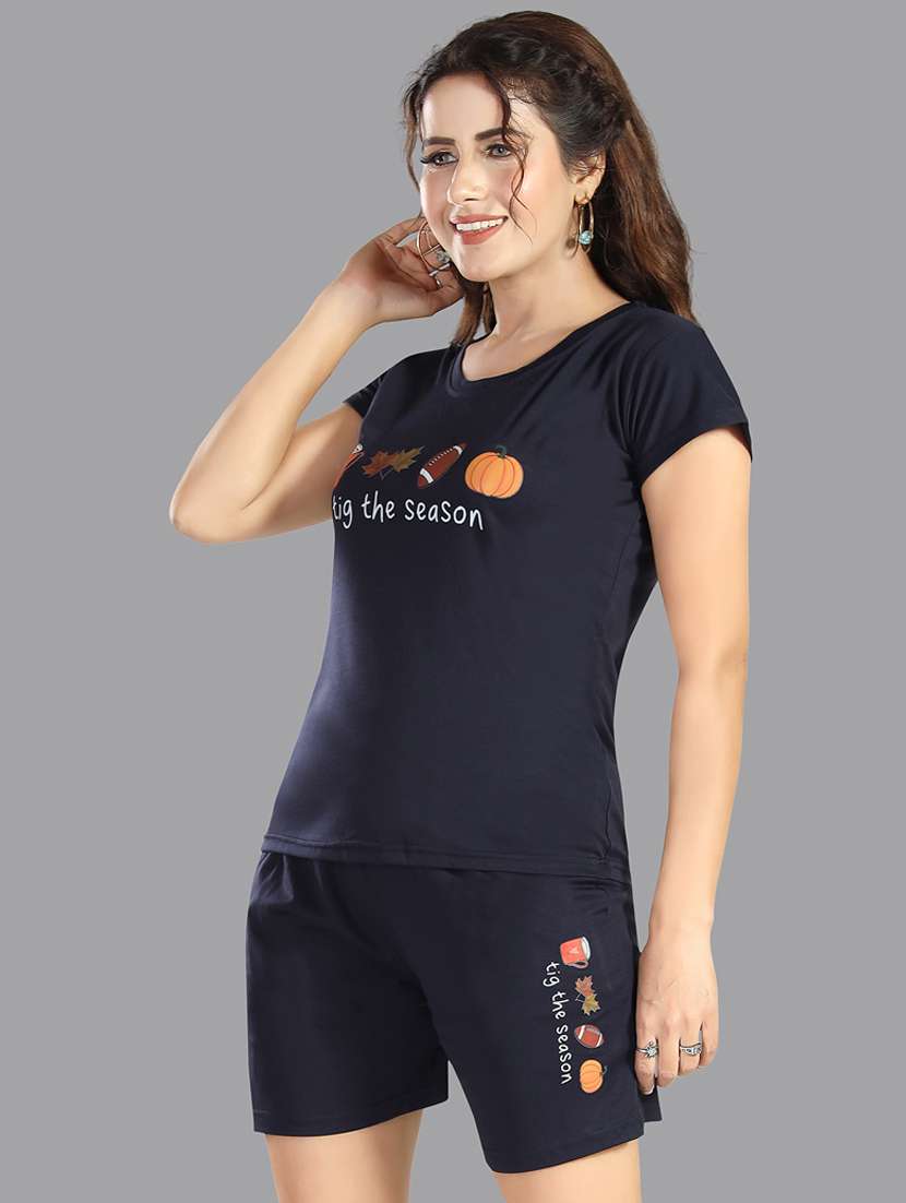 women printed nightwear shorts set - 21961336 -  Standard Image - 1
