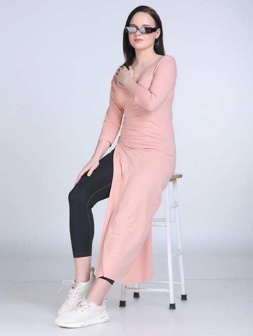 etico peach solid regular high slit top - 21961348 -  Standard Image - 0