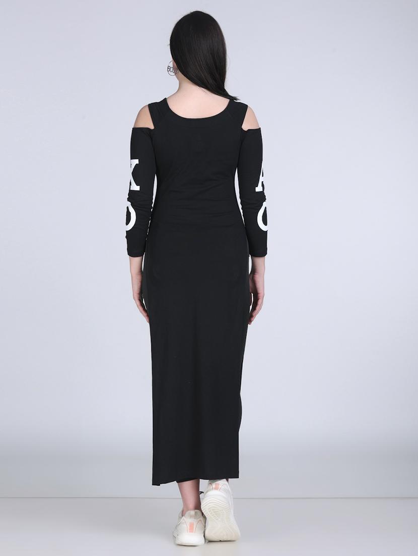 women printed cold shoulder long straight top - 21961350 - Standard Image - 4