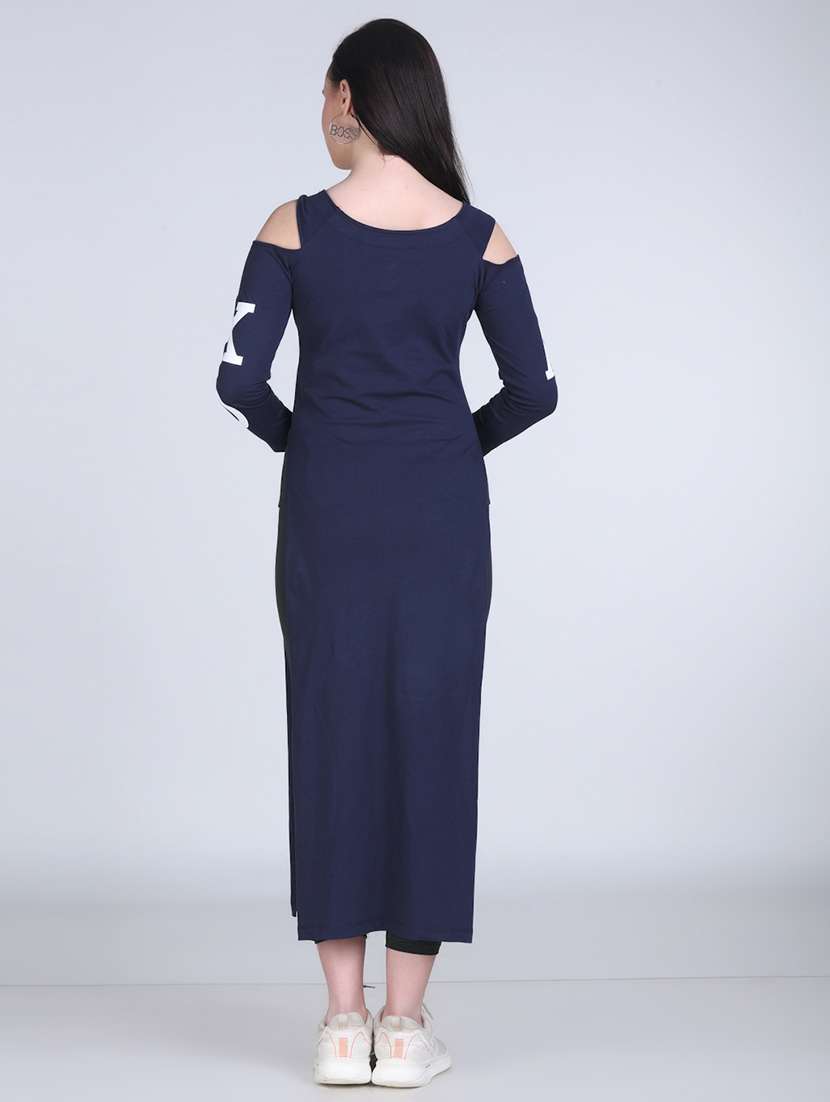 women printed cold shoulder long straight top - 21961352 -  Standard Image - 4