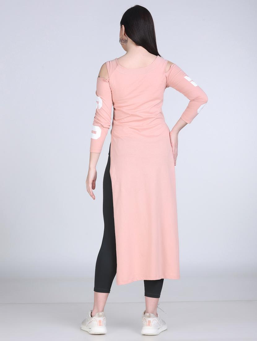 women printed cold shoulder long straight top - 21961357 - Standard Image - 4