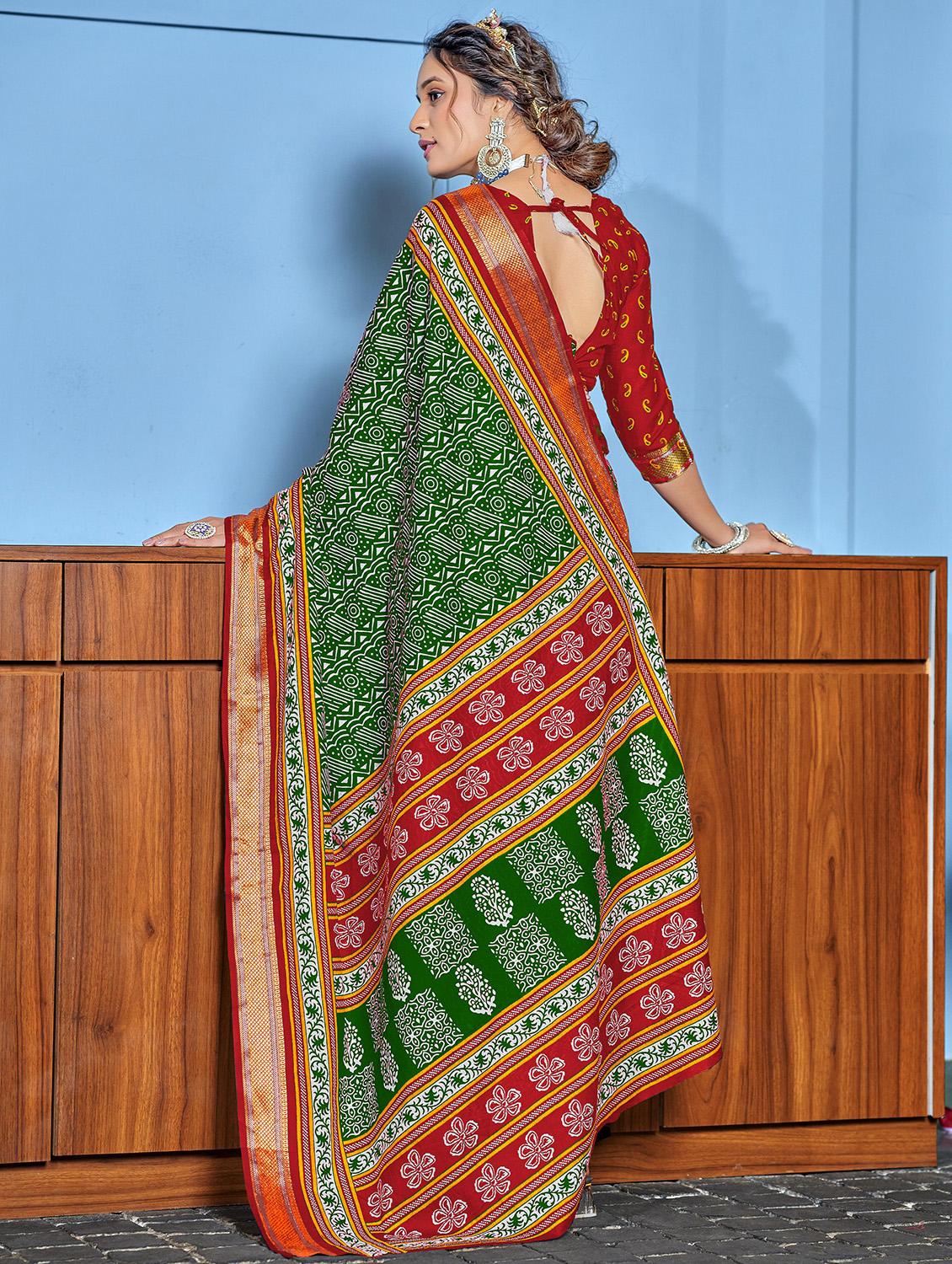women printed casual wear saree with blouse - 21961372 -  Standard Image - 1