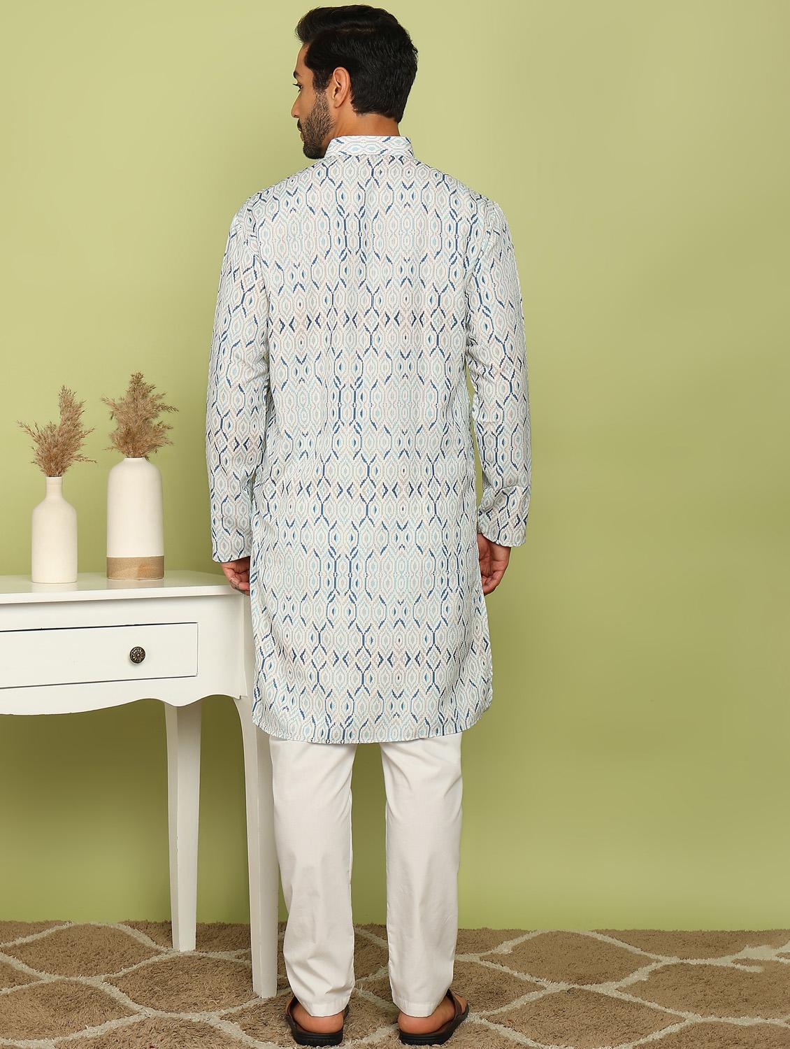 men printed mandarin neck long kurta - 21961377 - Standard Image - 4