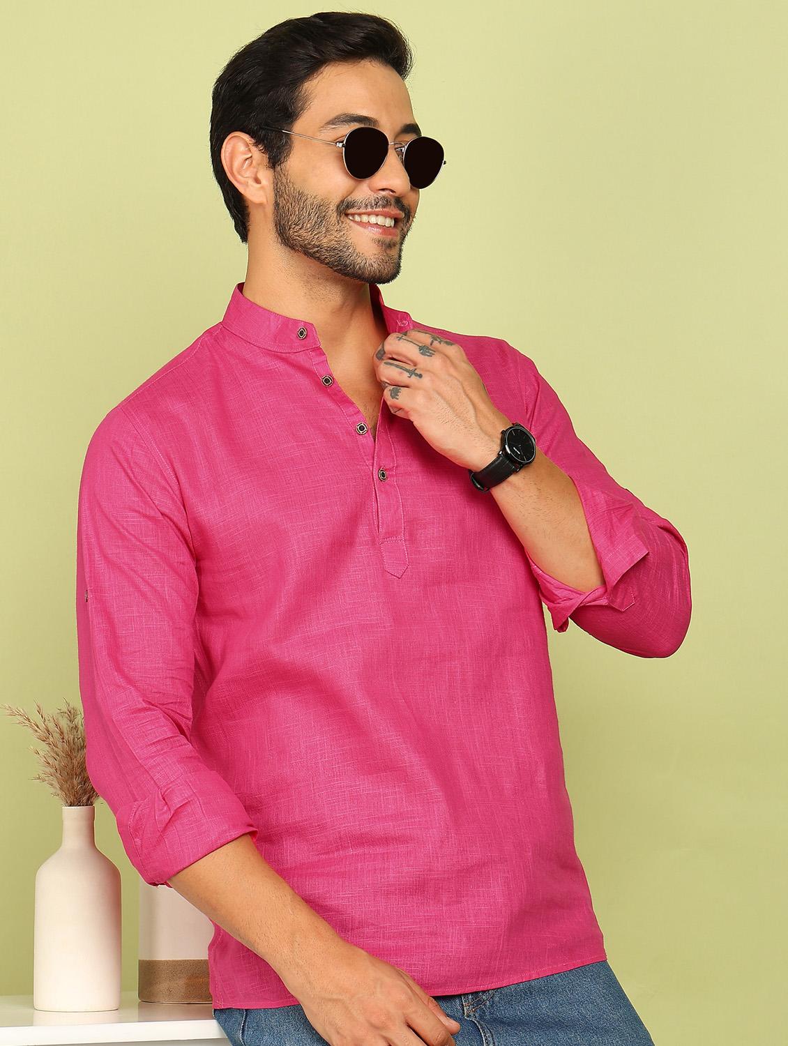 men solid mandarin neck short kurta - 21961378 - Standard Image - 1