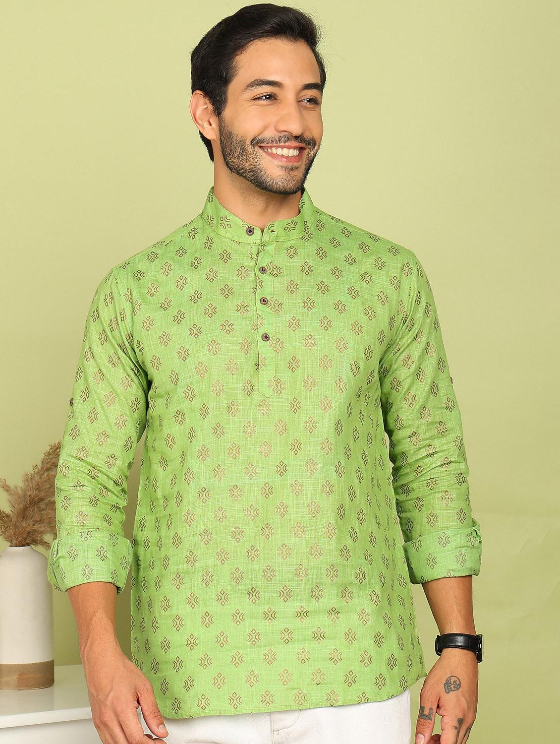 men printed mandarin neck short kurta - 21961380 - Standard Image - 1