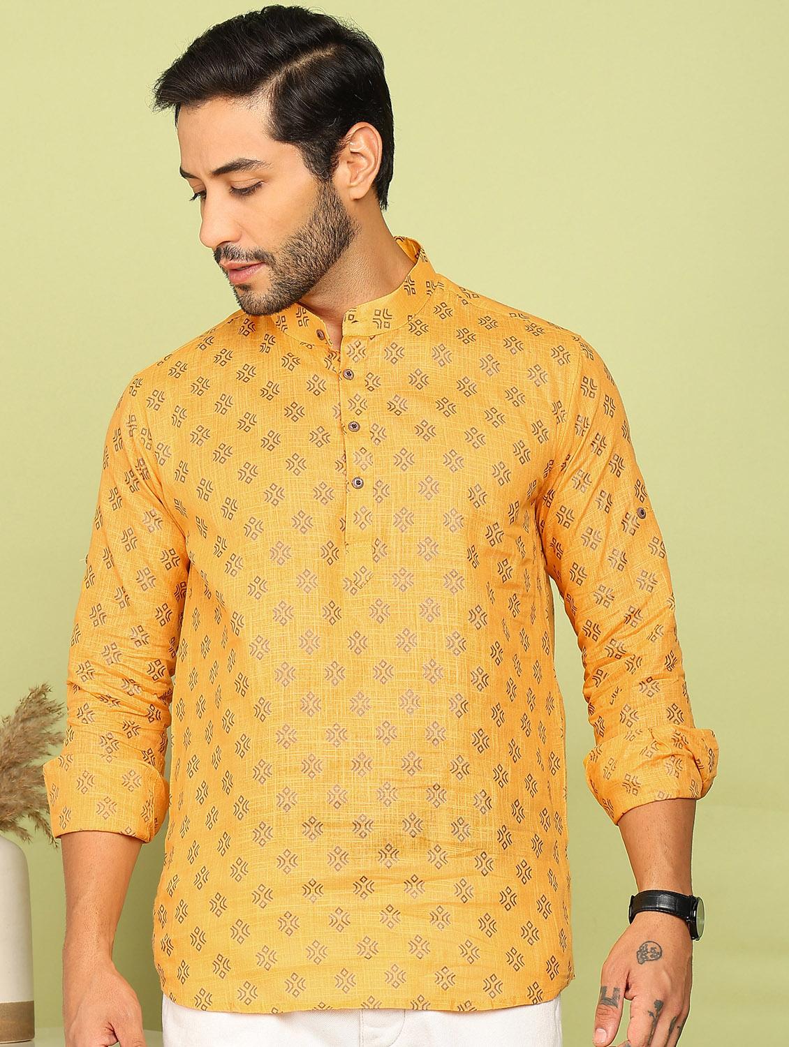 men printed mandarin neck short kurta - 21961381 - Standard Image - 1