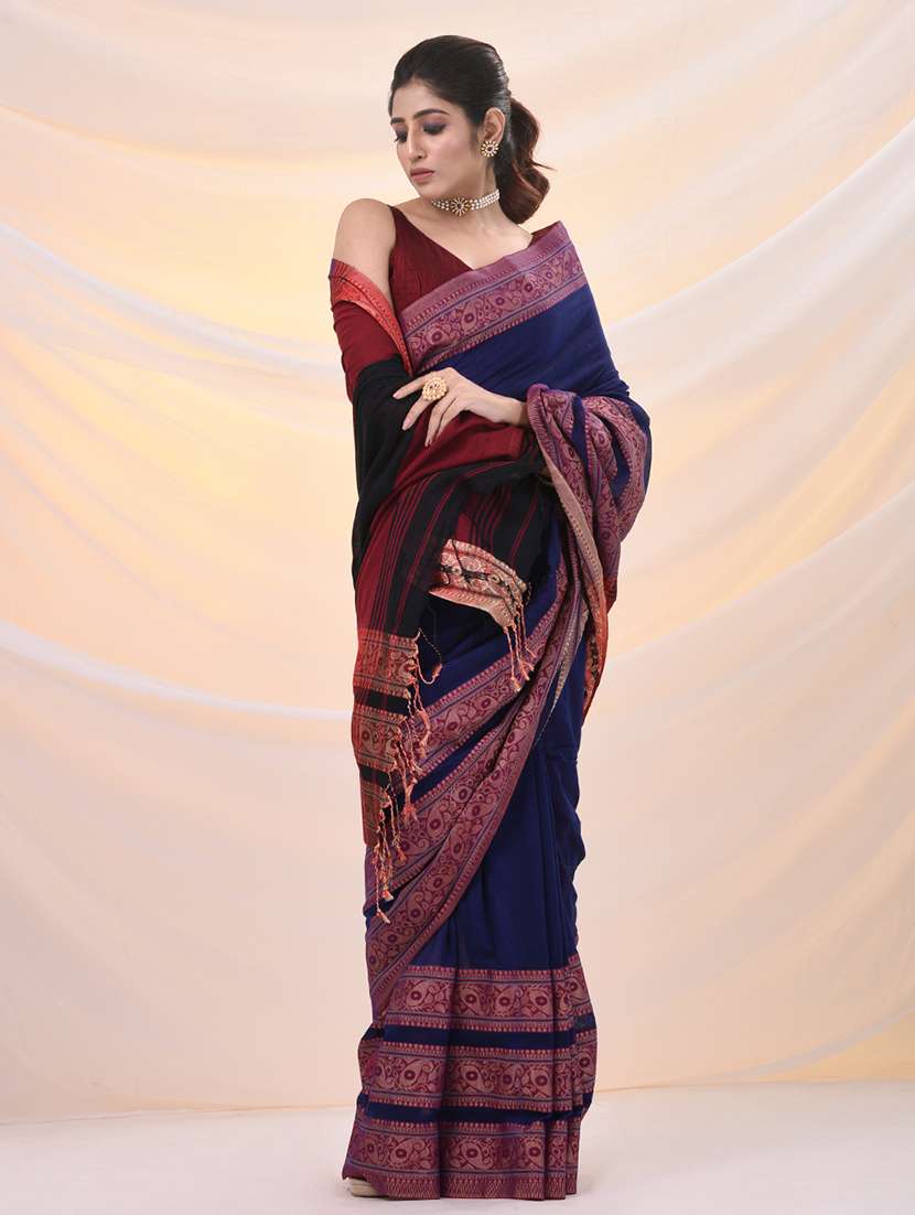 women solid with bordered saree with blouse - 21961496 -  Standard Image - 1