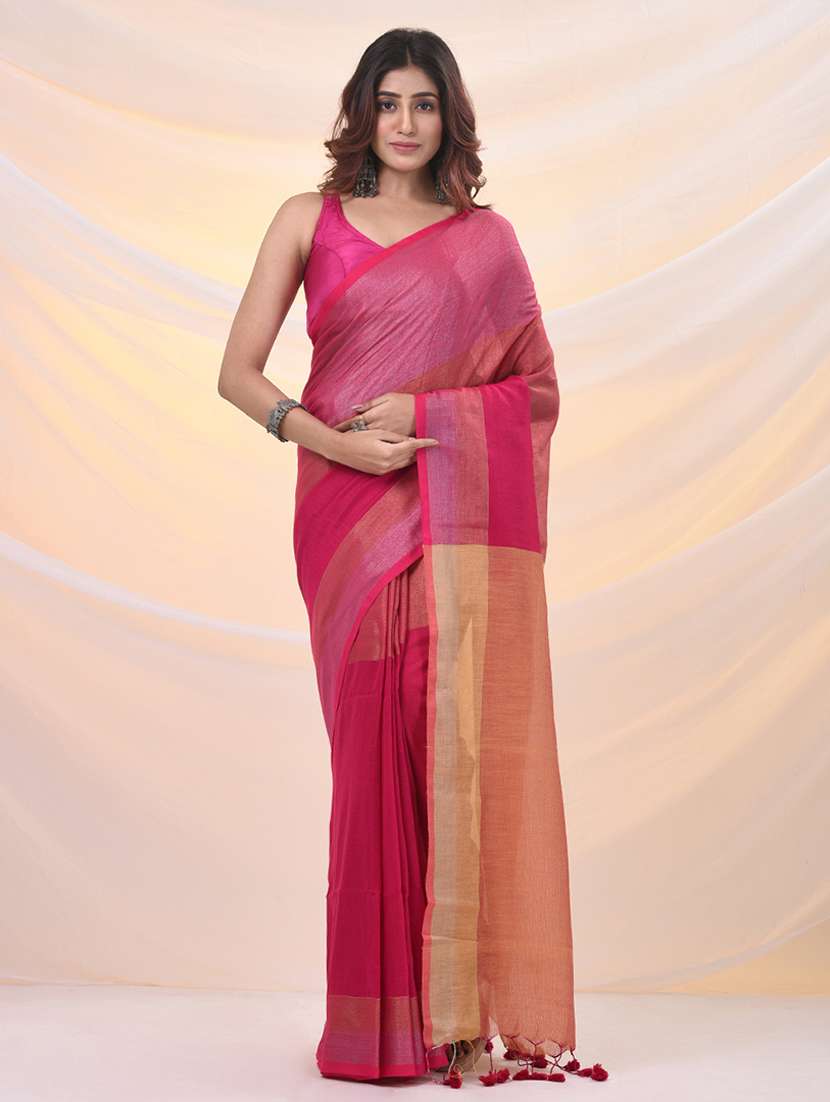 women solid with bordered saree with blouse