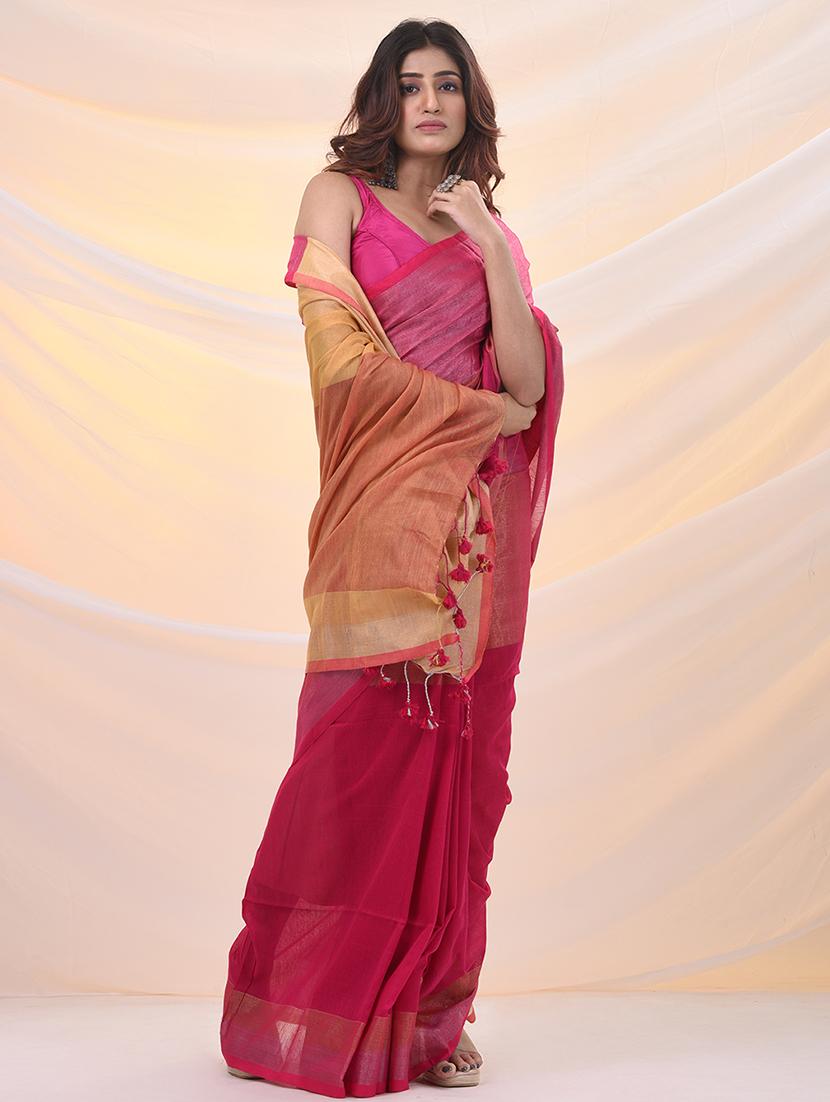 women solid with bordered saree with blouse - 21961497 - Standard Image - 1