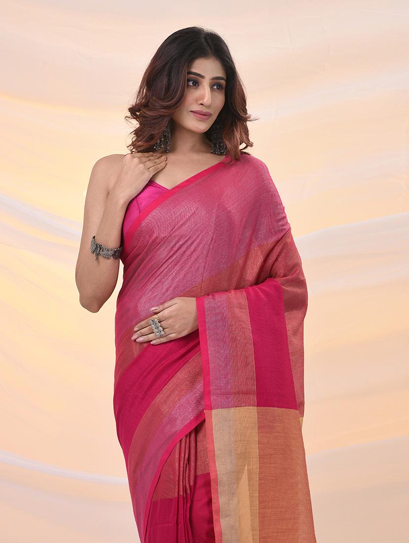 women solid with bordered saree with blouse - 21961497 - Standard Image - 4