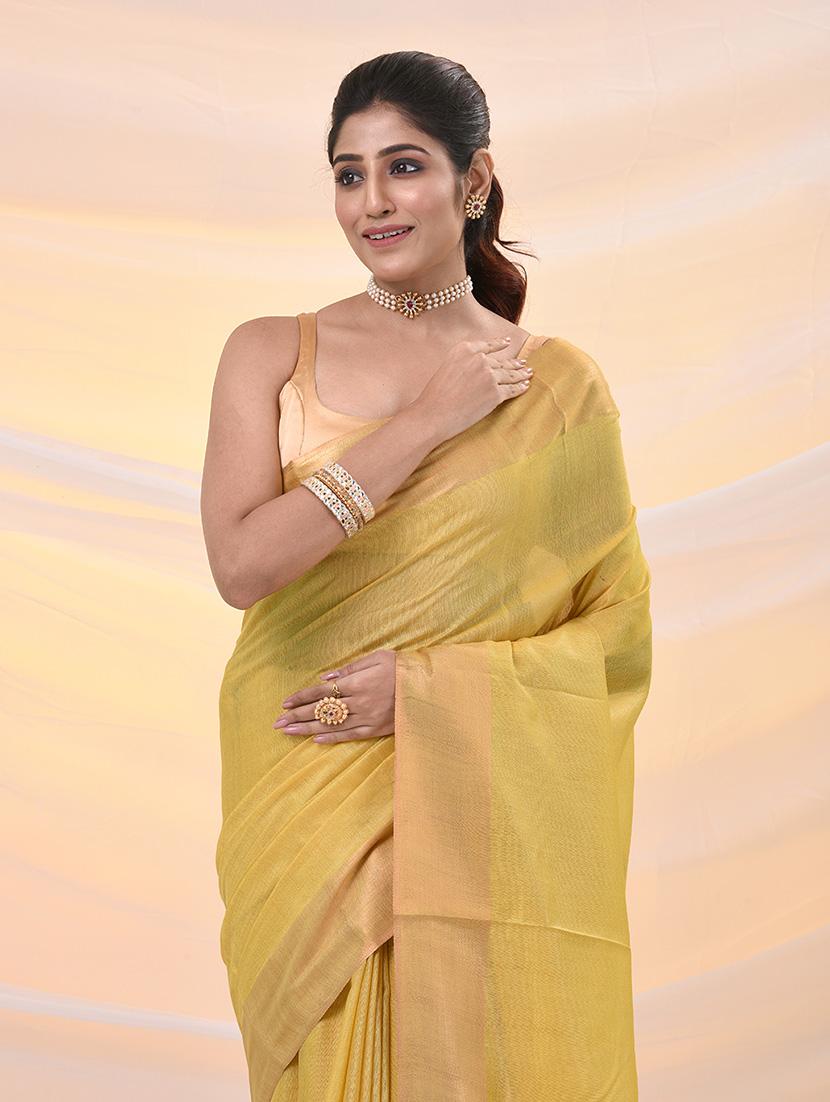 women solid with bordered saree with blouse - 21961514 - Standard Image - 4
