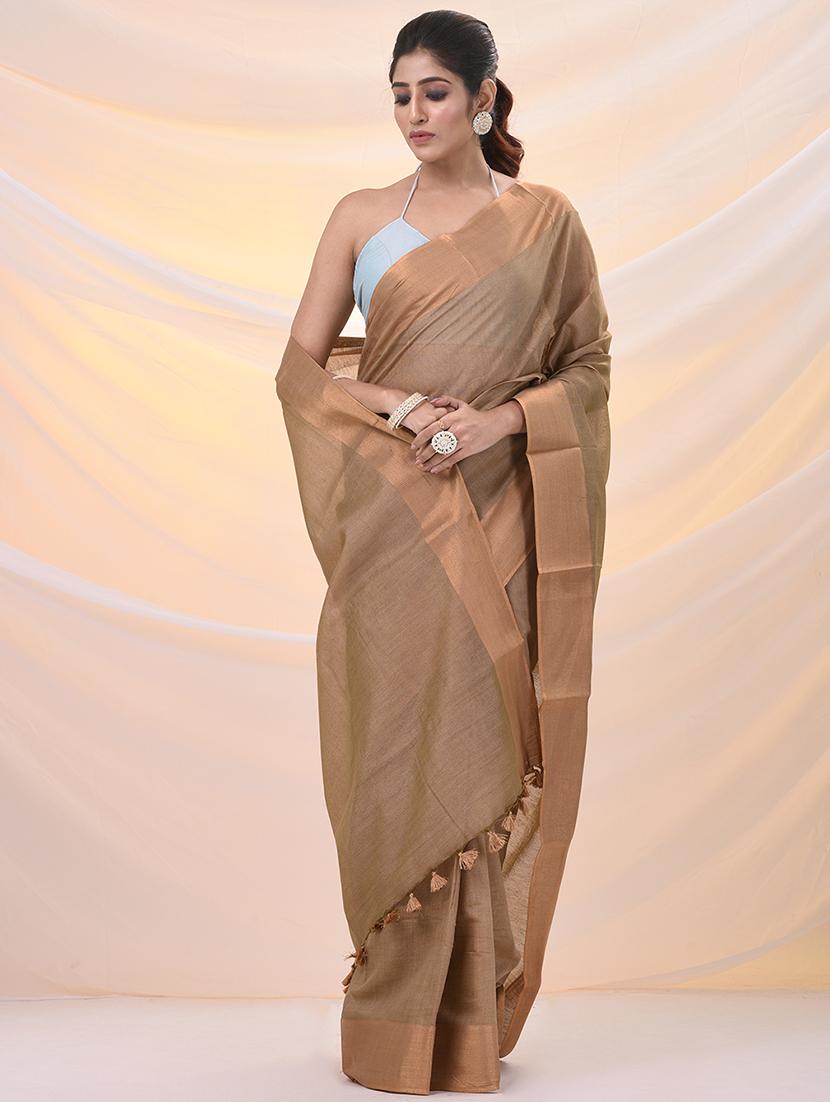 women solid with bordered saree with blouse - 21961515 - Standard Image - 1