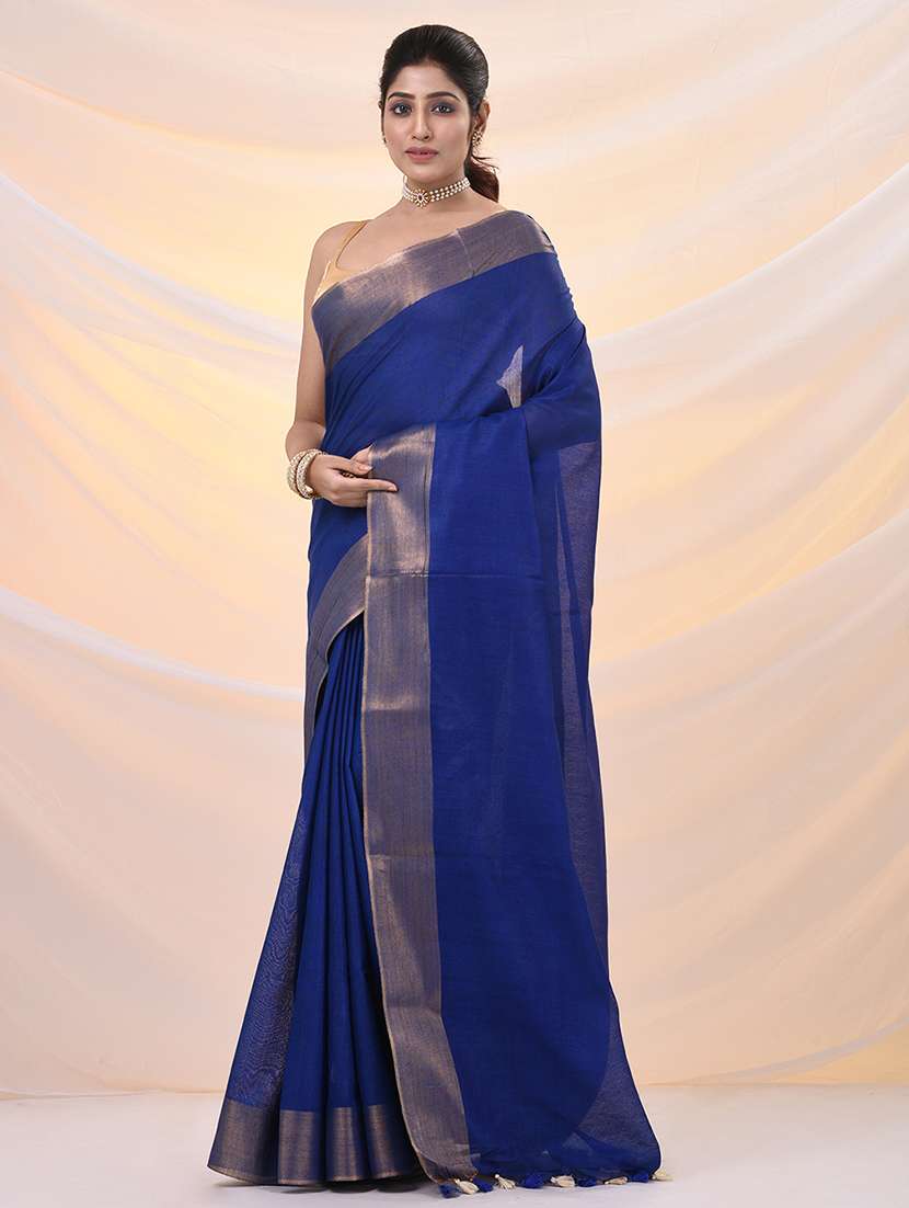 women solid with bordered saree with blouse - 21961517 -  Standard Image - 1