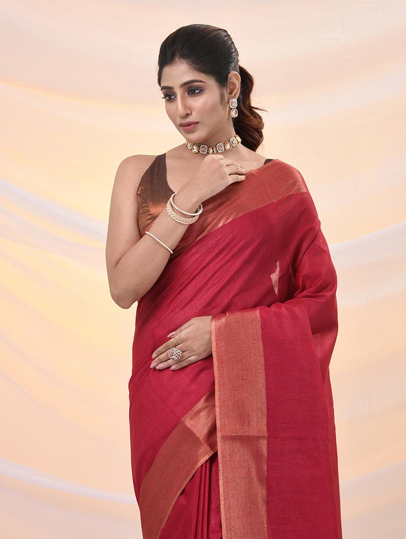 women solid with bordered saree with blouse - 21961519 - Standard Image - 4