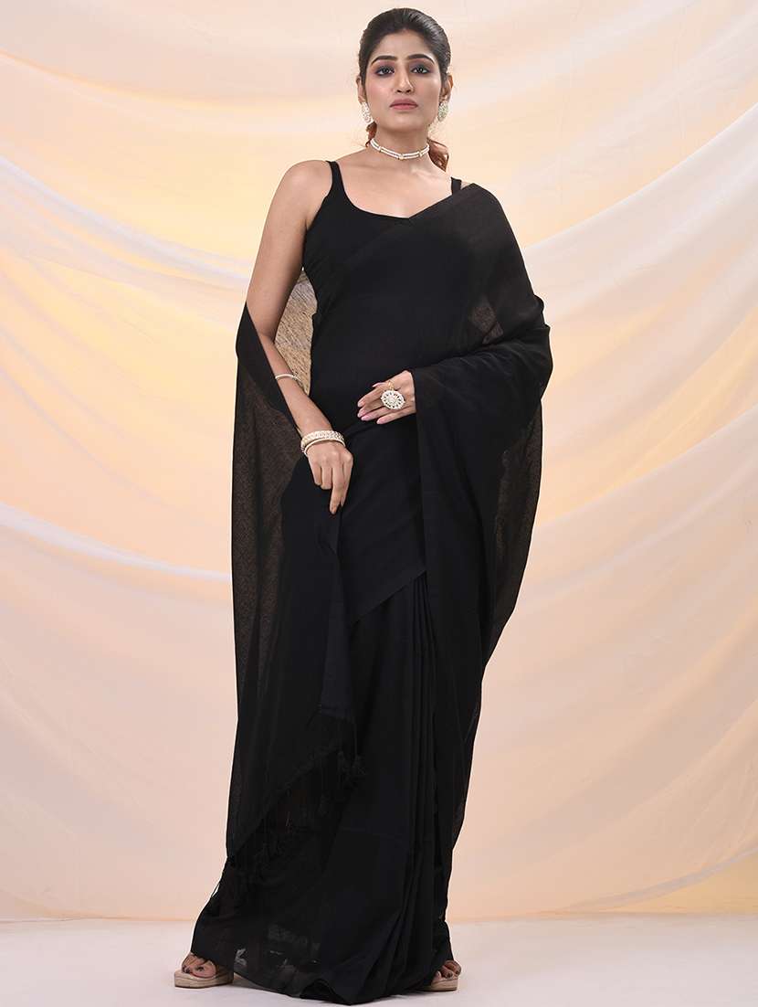 women solid plain saree with blouse - 21961529 - Standard Image - 1