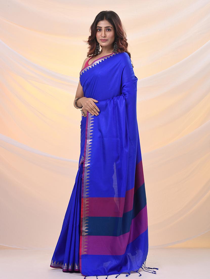 women solid with bordered saree with blouse - 21961533 -  Standard Image - 1