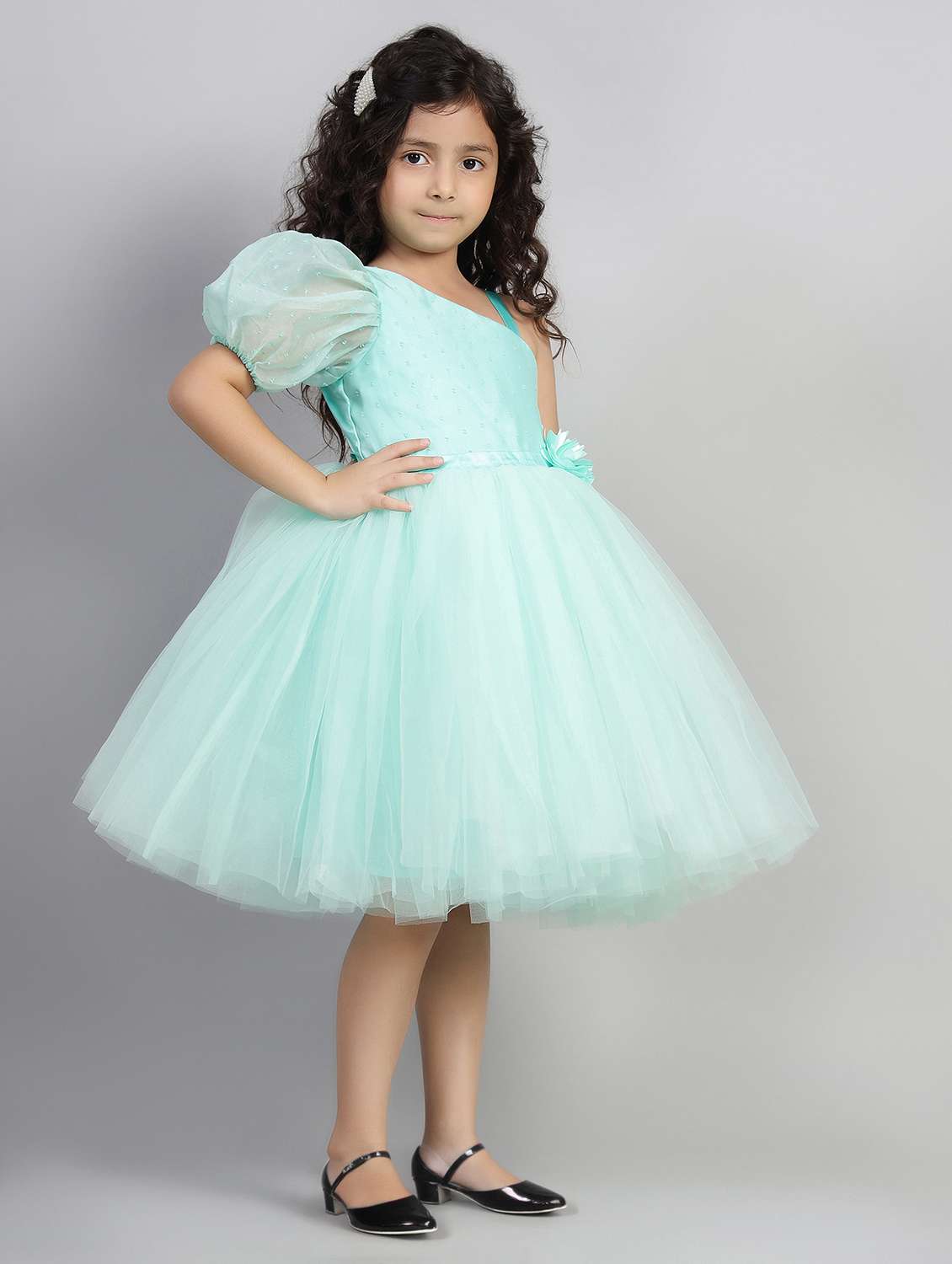 girls solid single shoulder fit & flare dress  - 21961537 -  Standard Image - 1