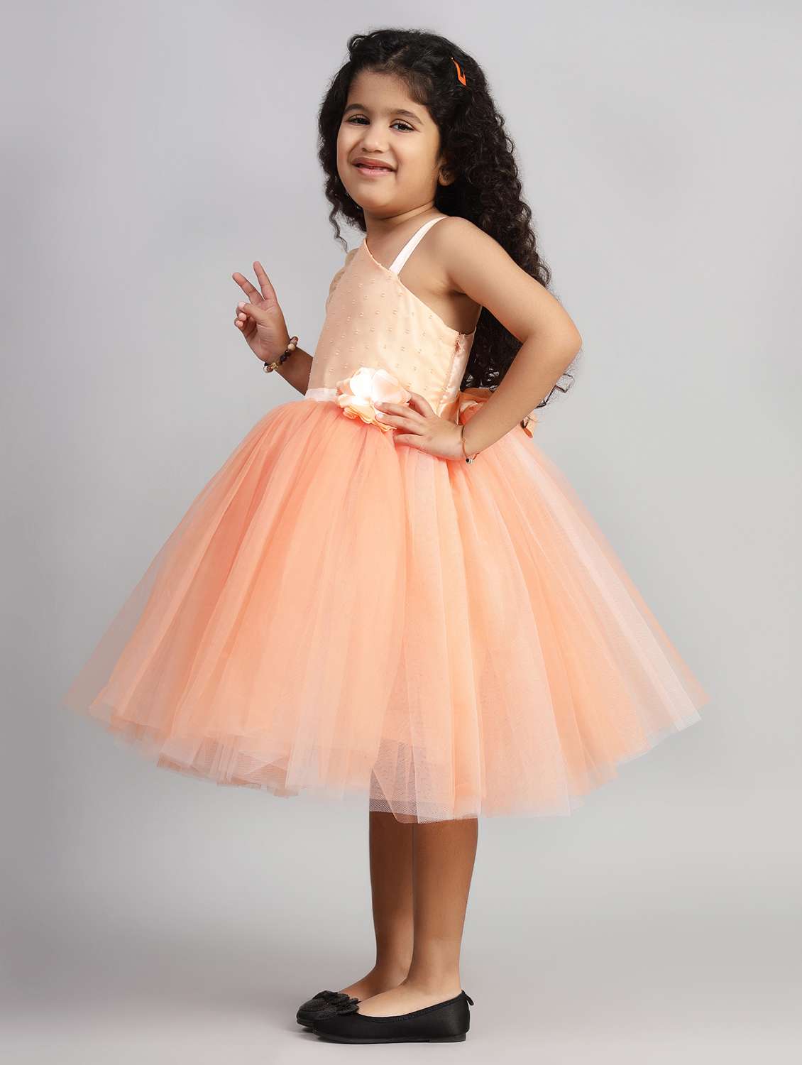 girls solid single shoulder fit & flare dress  - 21961539 -  Standard Image - 1