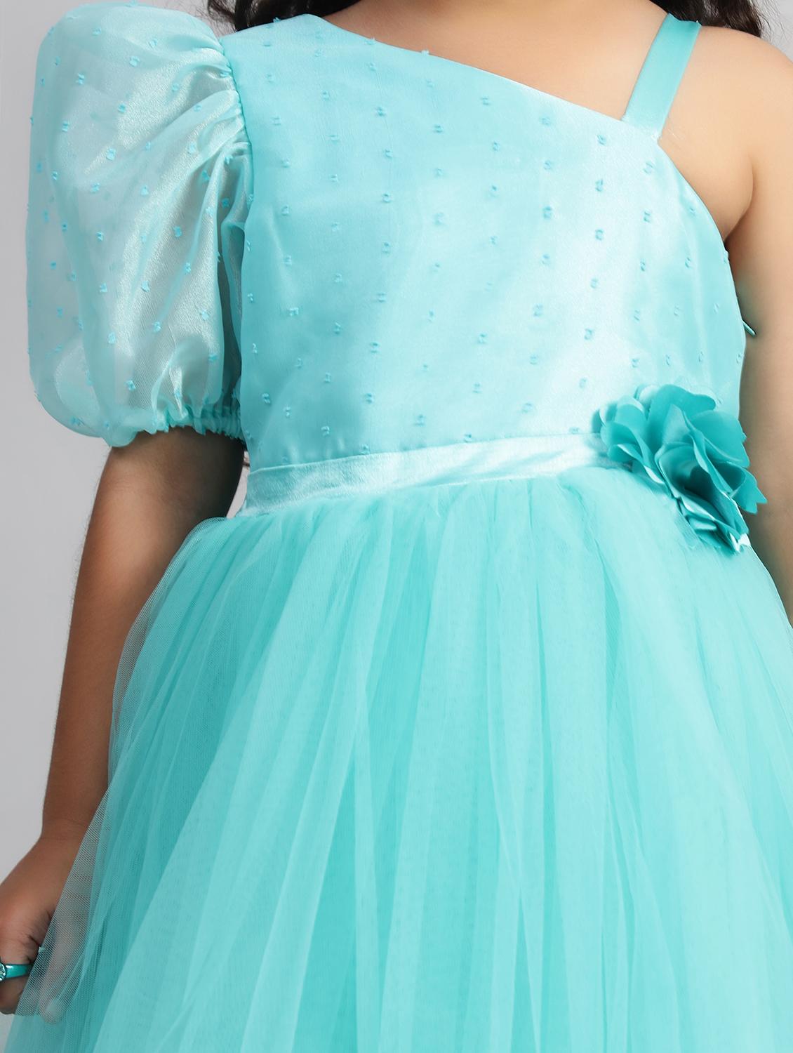 girls solid single shoulder fit & flare dress - 21961540 - Standard Image - 4
