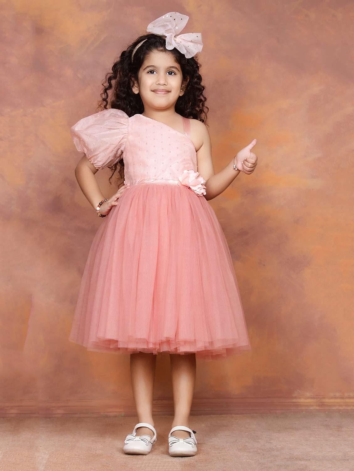 girls solid single shoulder fit & flare dress 