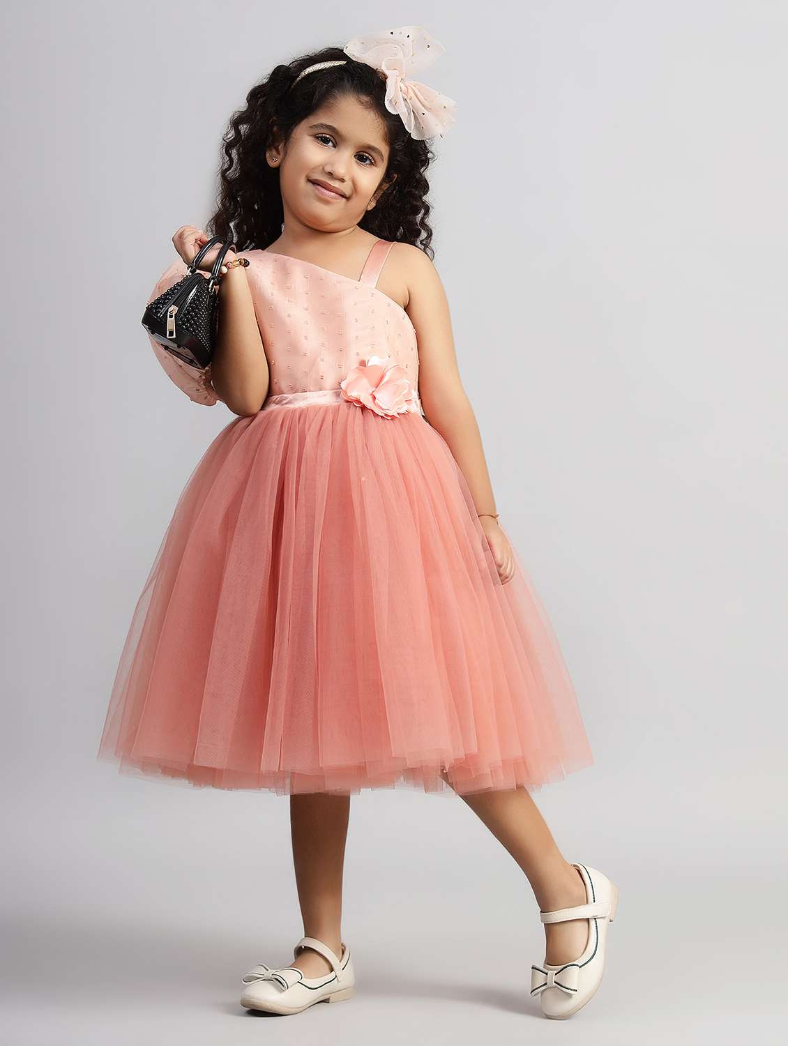 girls solid single shoulder fit & flare dress  - 21961541 -  Standard Image - 1
