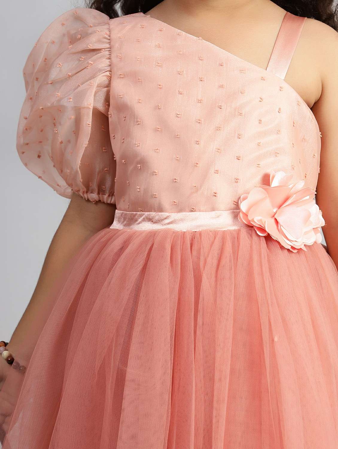 girls solid single shoulder fit & flare dress  - 21961541 -  Standard Image - 4