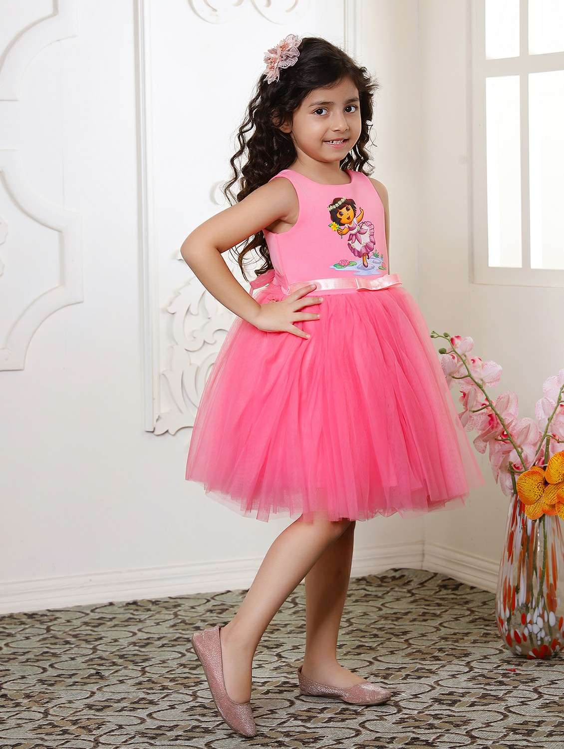 girls printed sleeveless fit & flare dress