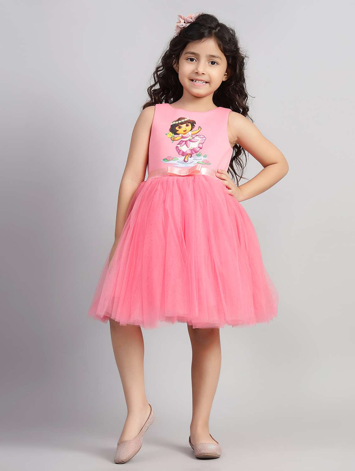 girls printed sleeveless fit & flare dress - 21961553 -  Standard Image - 1