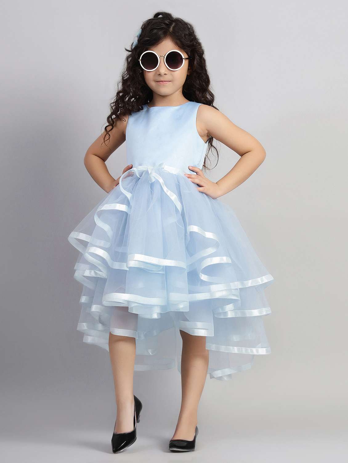 girls light blue sleeveless ruffle dress - 21961560 -  Standard Image - 1