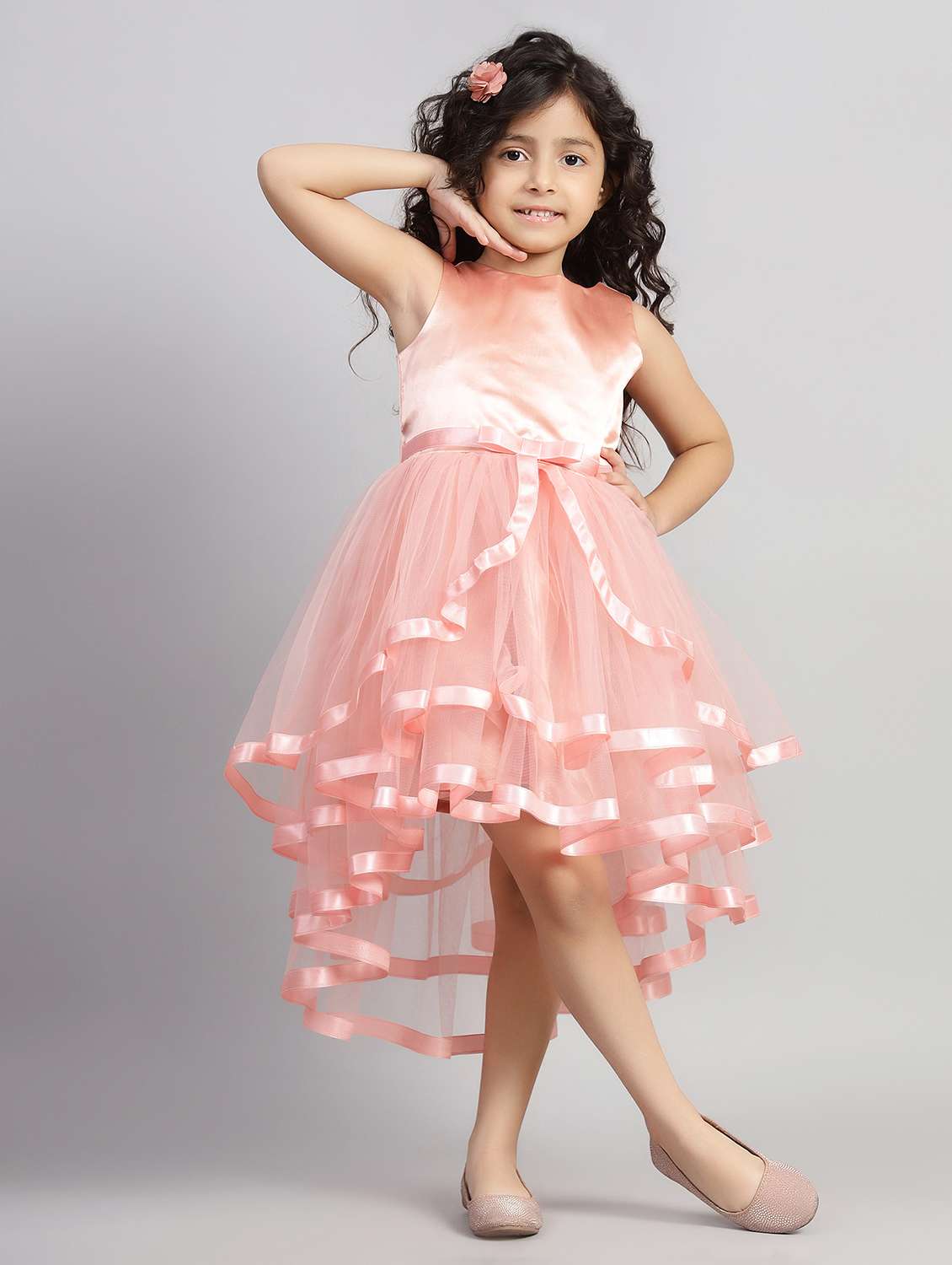 girls peach sleeveless ruffled dress - 21961561 -  Standard Image - 1