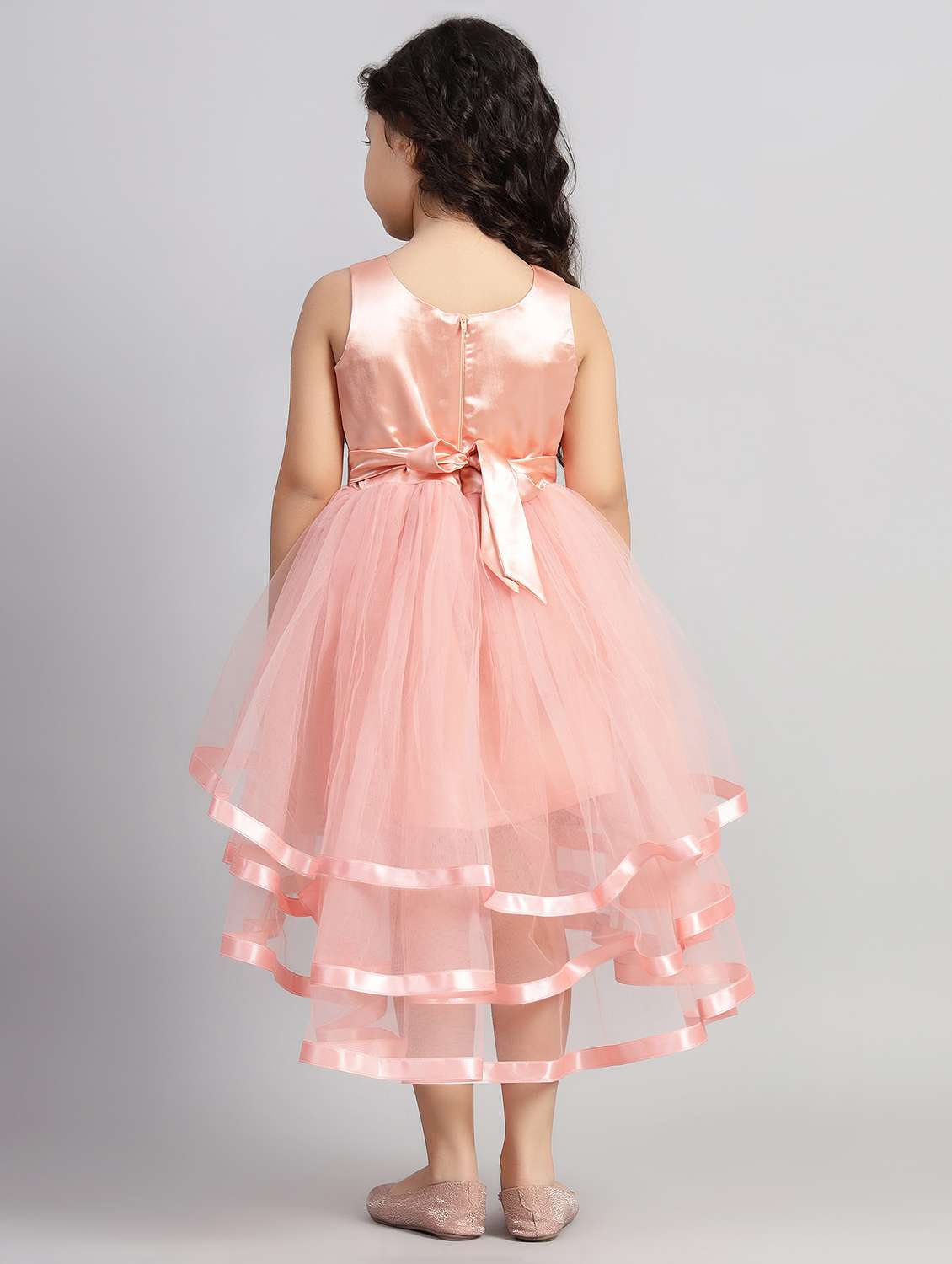 girls peach sleeveless ruffled dress - 21961561 -  Standard Image - 4