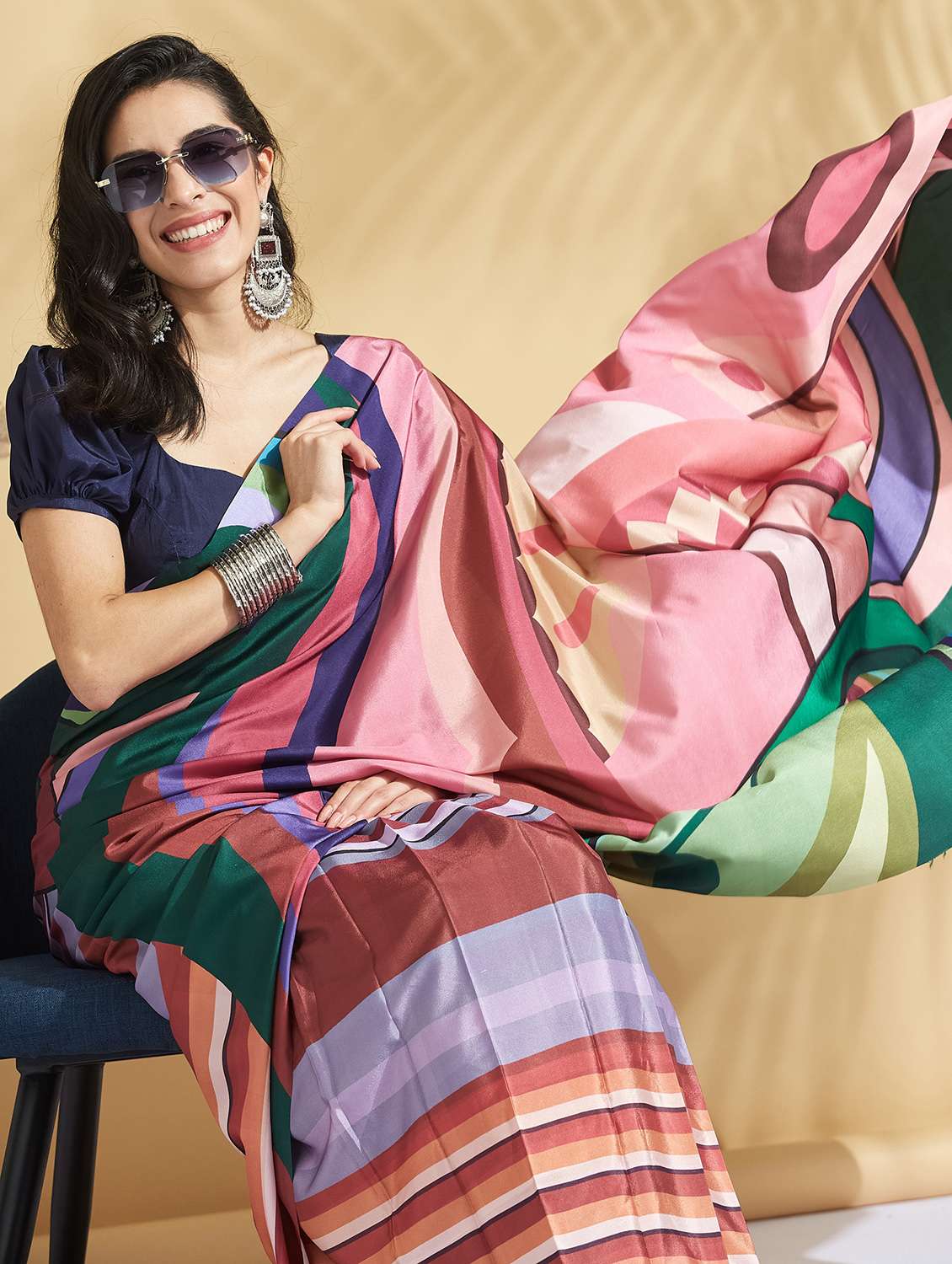 women printed ready to wear saree with blouse - 21961594 -  Standard Image - 1