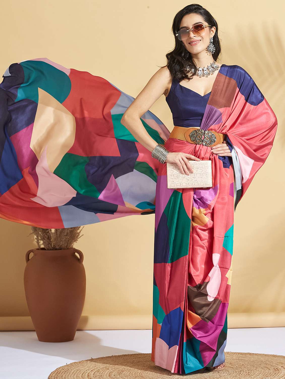 women printed ready to wear saree with blouse - 21961595 -  Standard Image - 1
