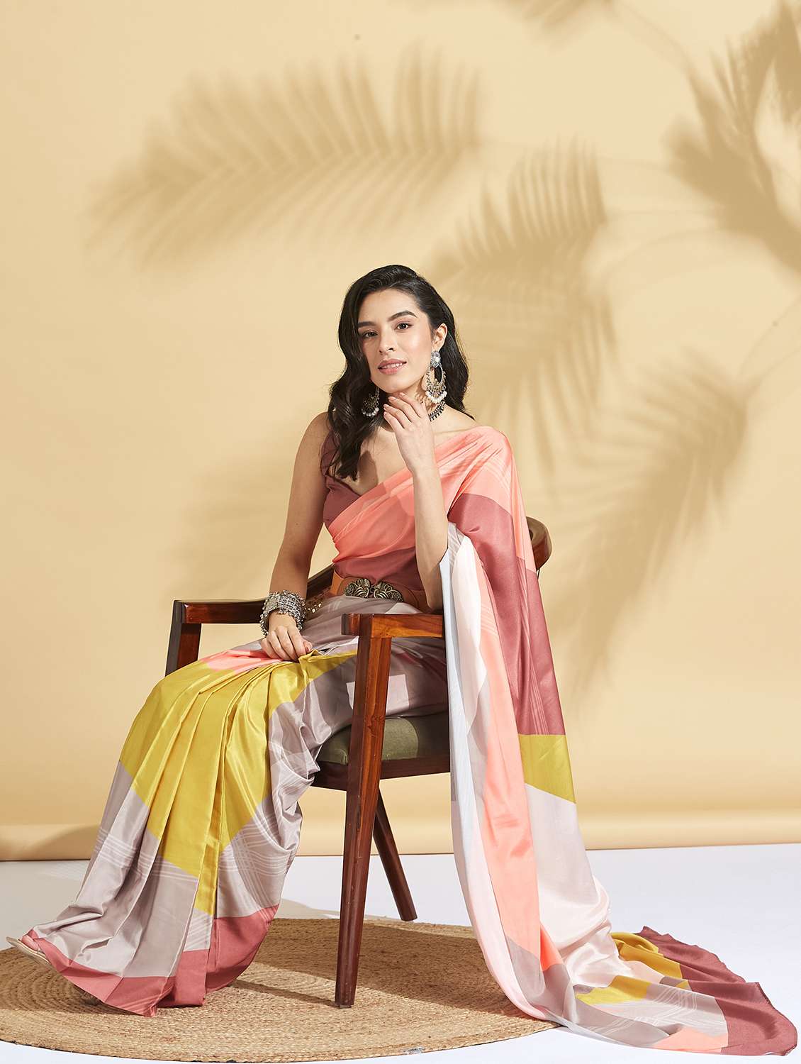 women color block ready to wear saree with blouse - 21961596 -  Standard Image - 1