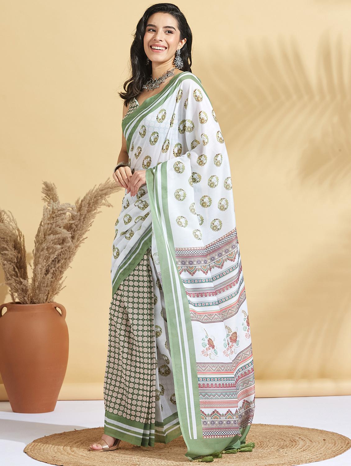 women printed ready to wear saree with blouse - 21961598 -  Standard Image - 1